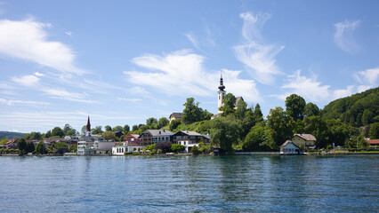 The village of Attersee on Lake Attersee in Austria.