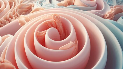 Belleza en espiral con pétalos suaves en un mundo de colores pastel y formas orgánicas mientras se deslizan en el viento suave