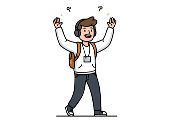 man enthusiastically gestures while listening to music with headphones showcasing excitement Vibrant colors and a dynamic pose