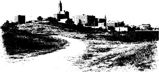 Obraz premium Black and white high contrast urban landscape on rough paper for grunge and punk art