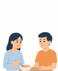 Fototapeta premium Two People Talking While Eating Food Illustration