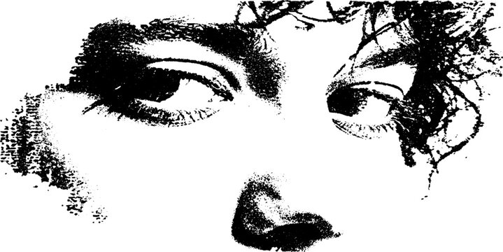High contrast black and white abstract portrait with scratched effect for artistic design use