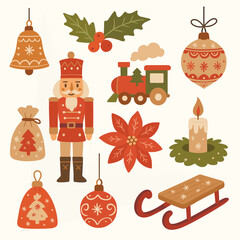 Vintage Christmas Clipart Set Vector