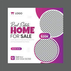 Real estate house property sale social media post and square banner design. Real estate ad template