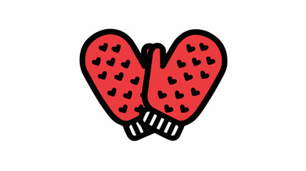 A pair of red mittens with  heart pattern for winter holiday packaging and seasonal printable decor