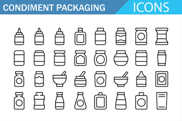 Packaging Icons for Condiments - Line Art Symbols for Ketchup, Mustard, and Other Sauces
