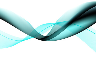 Abstract flowing wave of teal and turquoise light particles on black background