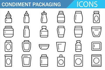 Condiment Bottles and Jars Icons - Vector Set for Packaging of Sauces and Seasonings