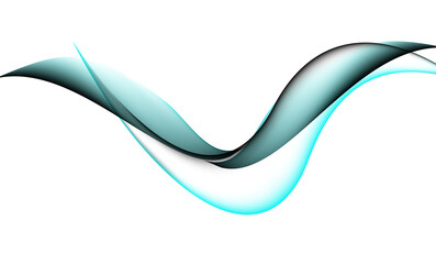 Abstract flowing teal and black fluid wave shape on a dark background