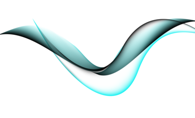 Abstract flowing teal and black fluid wave shape on a dark background