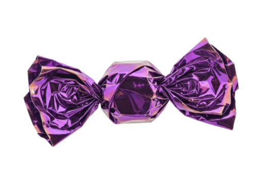 Isolated purple candy wrapped in foil, shiny dessert in a wrapper, sweets and confection