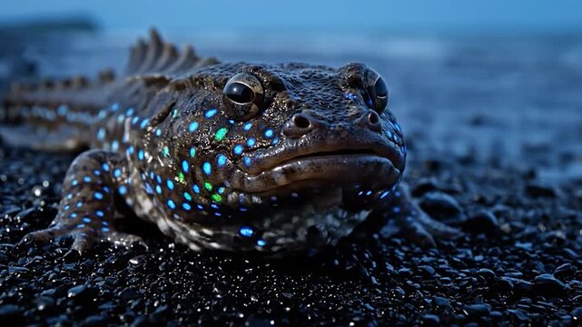 Bioluminescence of the Blue Hour: Cinematic Macro of a Blue-Spotted Mudskipper
