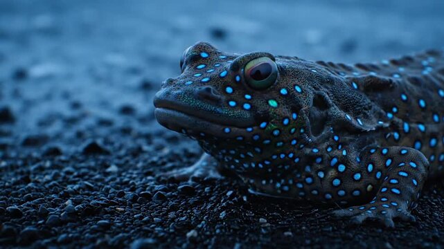 Bioluminescence of the Blue Hour: Cinematic Macro of a Blue-Spotted Mudskipper
