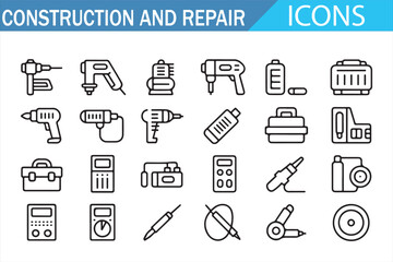 Repair Tools and Equipment Icons - Vector Line Art for Construction and Building Projects
