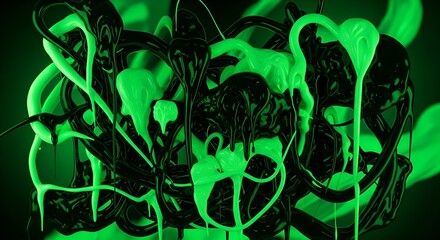Vibrant neon green and black glossy paint drips create a dynamic modern abstract design perfect for a bold and edgy background or texture