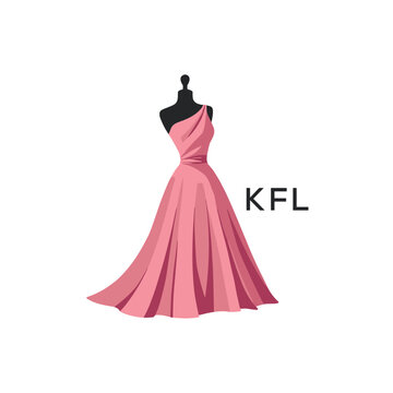 KFL Elegant Pink Dress Logo Design.  KFL Fashion Boutique and Clothing Brand Identity.  KFL Luxury Style Symbol.
