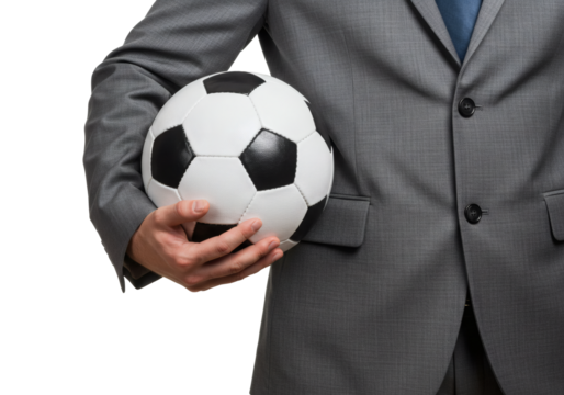 Businessman Holding Soccer Ball Suit Hand Football Sports Business Management Professional Corporate Concept