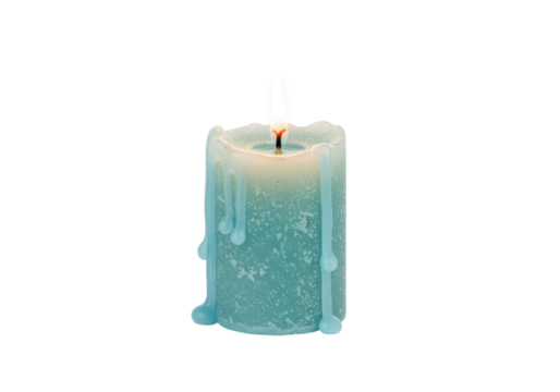 Isolated green burning candle with dripping wax for relaxation and meditation symbol - Powered by Adobe