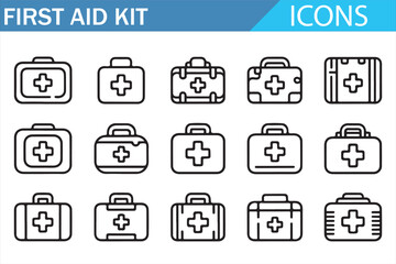 Emergency Medical Kits Icons - Healthcare Symbols for First Aid and Treatment