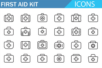 Medical First Aid Kit Icon Set - Red Cross Symbol for Healthcare Use
