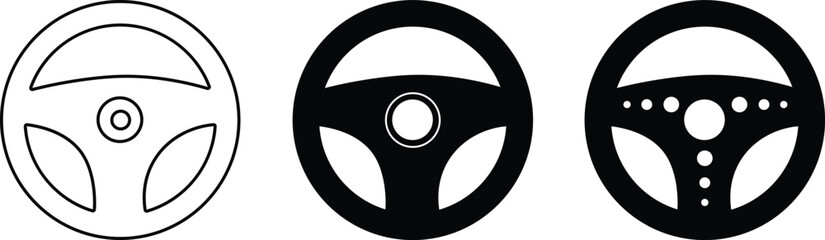 Racing steering wheel icon set car control and driving symbols vector illustration
