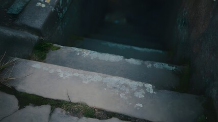 Eerie stone steps descend into shadow, hinting at ancient mysteries and forgotten pathways, ideal for suspenseful stories and historical narratives