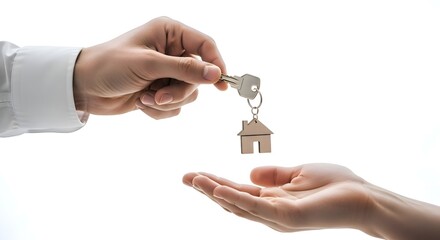 Handing over house keys symbolizing new home ownership