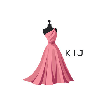 KIJ Elegant Pink Dress Logo Design.  KIJ Fashion Boutique and Clothing Brand Identity.  KIJ Luxury Style Symbol.
