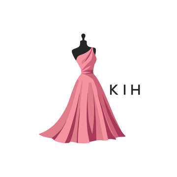 KIH Elegant Pink Dress Logo Design.  KIH Fashion Boutique and Clothing Brand Identity.  KIH Luxury Style Symbol.
