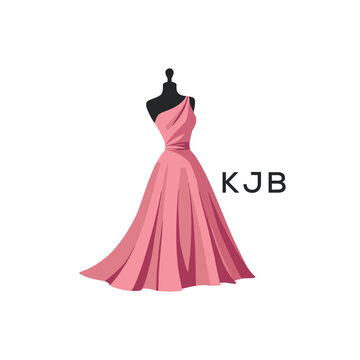 KJB Elegant Pink Dress Logo Design.  KJB Fashion Boutique and Clothing Brand Identity.  KJB Luxury Style Symbol.

