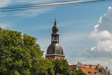 Riga Dome Church tower and the roofs of the old town houses