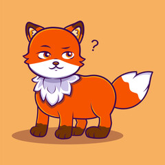 Adorable fox with a puzzled expression, showing curiosity and emotion. Cute Character Mascot Illustration.
