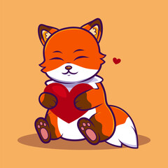 Adorable fox holding a red heart, symbolizing affection and love. Cute Character Mascot Illustration.