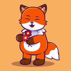 Adorable orange fox holding a warm mug, expressing coziness and charm. Cute Character Mascot Illustration.