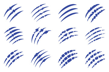 Obraz premium Collection of Blue Claw Marks and Scratches on White Background