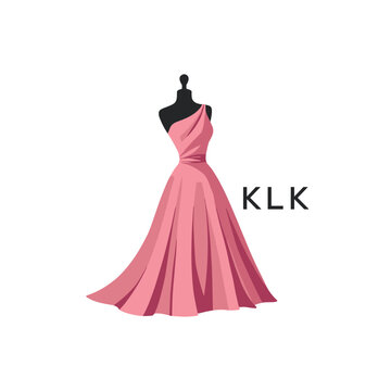 KLK Elegant Pink Dress Logo Design.  KLK Fashion Boutique and Clothing Brand Identity.  KLK Luxury Style Symbol.
