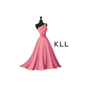 KLL Elegant Pink Dress Logo Design.  KLL Fashion Boutique and Clothing Brand Identity.  KLL Luxury Style Symbol.
