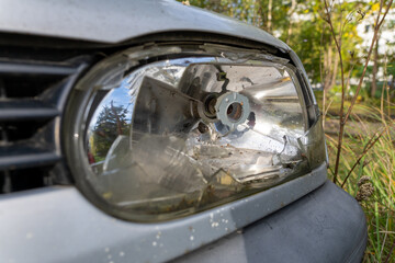 Broken Car Headlight Close Up
