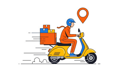 Delivery Service Courier on Scooter Delivering Packages, Fast and Efficient Transportation