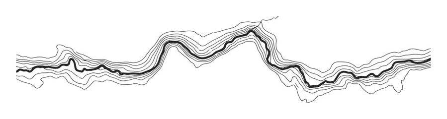 Minimalist Vector River Topography Map Design, Clean Lines, White Background