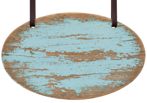 Isolated wooden sign with a rustic blue paint texture for vintage promotions