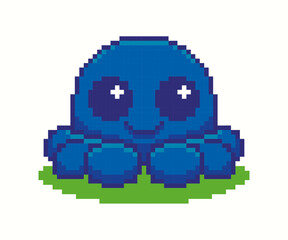 Cute Pixel Art blue Spider Kawaii 8 Bit Style Cartoon Character