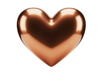Isolated Metallic Copper Heart, Shining and Reflective for Valentine’s Day and Other Celebrations