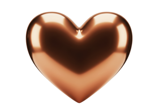 Isolated Metallic Copper Heart, Shining and Reflective for Valentine’s Day and Other Celebrations