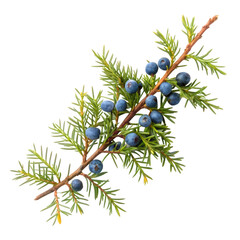 Flowers and Leaves in Christmas New year PNG concept. A branch with green leaves and blue berries.