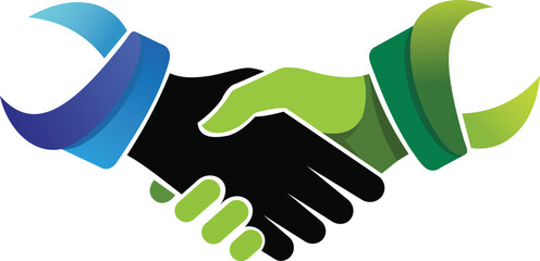 Two hands shaking with wrench elements, symbolizing partnership and collaboration in business