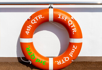 3rd third quarter symbol. Beautiful orange lifebuoy with words 3rd QTR. Beautiful white background....