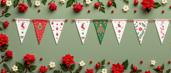 Festive holiday banner display home decor digital artwork minimalist style flat lay view vibrant christmas theme