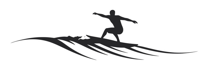 Minimalist Surfer Silhouette on Wave, Ocean Sport Vector Art