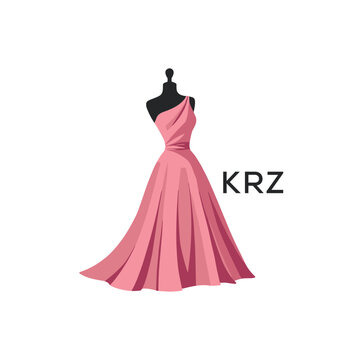 KRZ Elegant Pink Dress Logo Design. KRZ Fashion Boutique, Clothing Brand KRZ Tailor Shop Branding.
